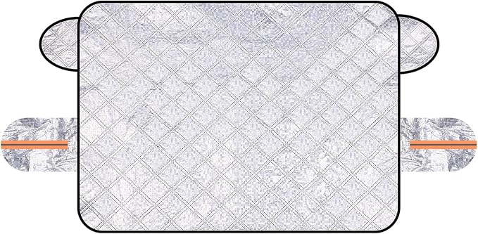 HARFINGTON Car Windshield Snow Cover, 55 Inch 2 Layers Universal Heavy Duty Automotive Frost Ice Windscreen Covers with 5 Magnetic Edges and Side Mirrors Guard for SUV Trucks, Silver