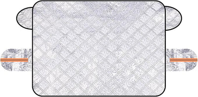 HARFINGTON Car Windshield Snow Cover, 55 Inch 2 Layers Universal Heavy Duty Automotive Frost Ice Windscreen Covers with 5 Magnetic Edges and Side Mirrors Guard for SUV Trucks, Silver