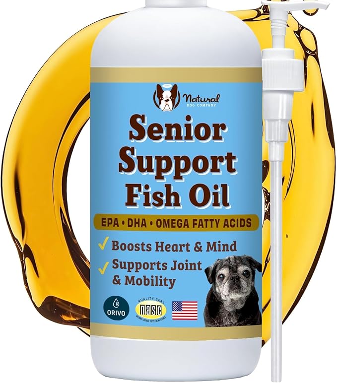 Omega 3 Fish Oil for Senior Dogs Supplement – Support Mobility, Skin, Coat, Heart & Brain, with Turmeric, Salmon & Fish Oil for Aging Dogs, Liquid Canine Supplement, 16oz