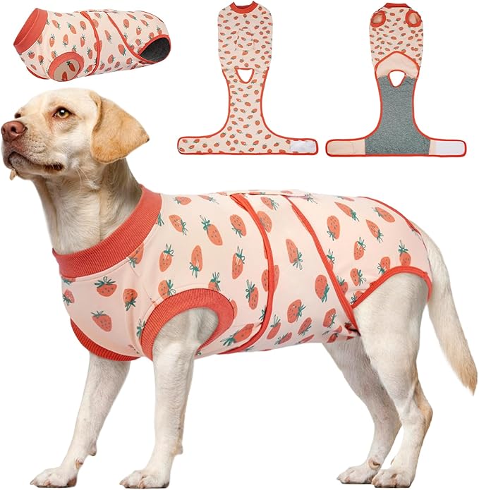 Dog Recovery Suit for Female Male Dogs, Post-Surgery Bodysuit for Spay Neuter, Dog Onesie After Surgery, Anti-Licking Pet Surgical Recovery Suit, PinkStrawberry XXL