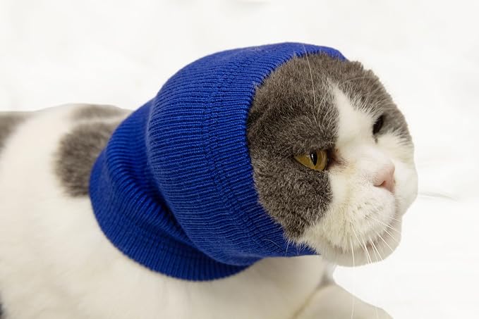 Cat Hematoma Ear Wrap,Cat Ear Wrap Anxiety Relief – Noise Canceling for Fireworks, Thunderstorms, Pet Grooming & Force Drying Blue S