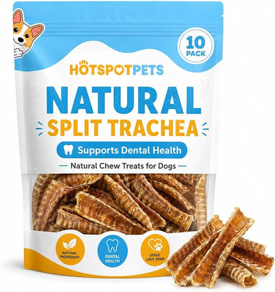 hotspot pets Premium Beef Trachea for Dogs 6" Strips Split (10 Pack) All Natural Grass-Fed Beef Dog Chews, Rich in Glucosamine Chondroitin for Joint Health, Single Ingredient No Rawhide Dog Treats