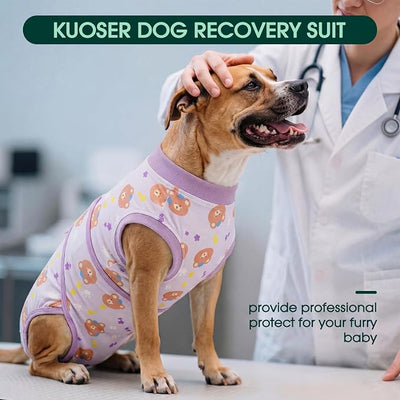Kuoser Dog Surgery Recovery Suit, Soft Breathable Dog Recovery Suit for Female Spay Male Nueuter, Anti Licking Puppy Onesie Pet Surgical Suit for Dogs Abdominal Wounds Skin Disease, Bear XS