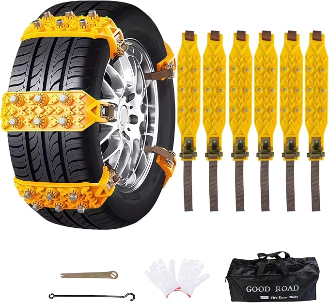 6 Pack Universal Tire Chains,Emergency Portable Snow Chains Suitable for Car, Truck, and SUV, Zip Tie Tire Chains, Adjustable Thickened Snow Tyre Chains for Tire Widths 165-265mm (6 Pack Yellow)