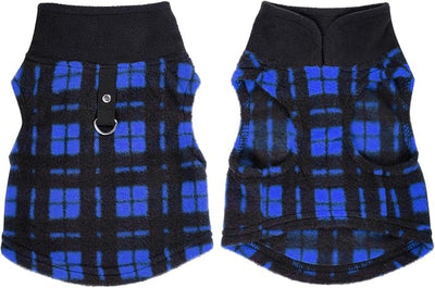 Rbenxia 1 PC Plaid Dog Sweaters with Leash Ring Soft Fleece Vest Dogs Pullover Warm Jacket Pet Dogs Clothes Winter Dog Outfits for Small Puppy Cat Pets (Blue and Black, Small)