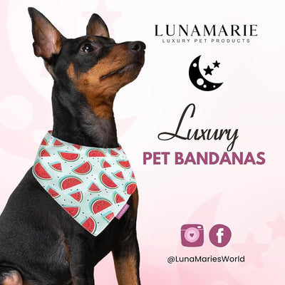 LunaMarie - Luxury Dog Bandanas - Cute Watermelon Design | Premium & Soft Fabric | 100% Handmade Custom Adjustable Shape Dual Layered Small, Medium, Large Cat Scarf (Watermelon, Small)