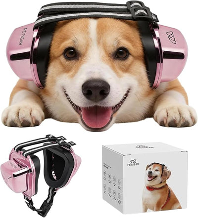 PETSEAR Dog Ear Muffs Noise Protection,Dog Headphones Noise Cancelling 29dB NRR with Magnetic Buckle & Electroplated Finish, Anti-Anxiety Earmuffs for Fireworks,Thunderstorms,Travel(Rose Gold,S)