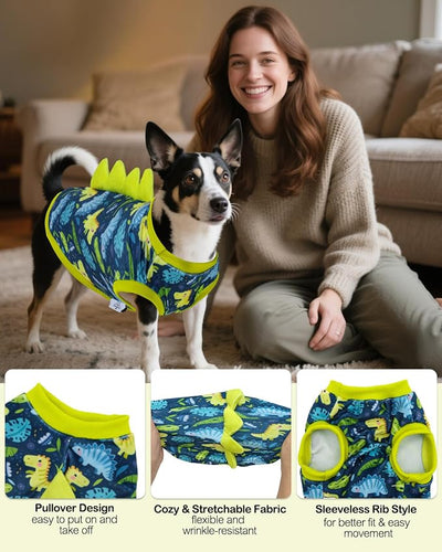 CuteBone Dinosaur Costume Dog Shirt, Stretchy Velvet T-Shirt Clothes for Small Dogs, Soft & Breathable Pet Tee Outfit Cat Apparel for Daily Wear, Cozy Pullover Design Puppy Fashion COSBX06M