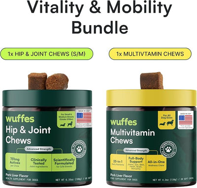 Wuffes Hip and Joint Supplement for and 23-in-1 Multivitamin Bundle for Dogs (Small & Medium Breed)