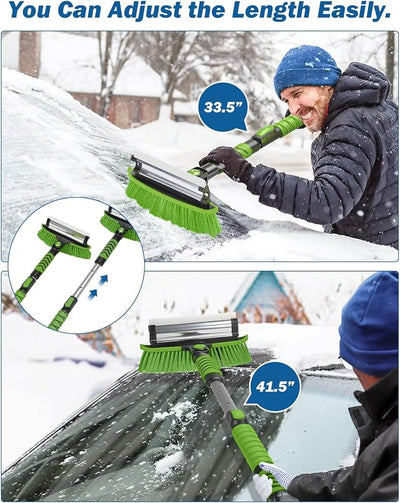 JOYTUTUS 41.5IN Extendable Snow Brush and Ice Scraper, 270°Pivoting Snow Scraper Brush for Car Windshield, Telescoping Ice Scraper, Foam Grip, Heavy Duty Snow Remover for Cars, Trucks, SUV (Green)