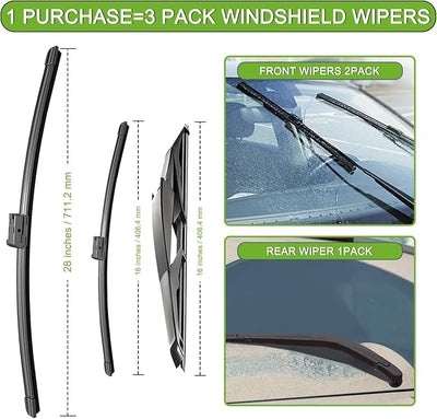 PARRATI® Windshield Wiper Blades for Toyota Prius 2016-2023, 3 Pack | 28/16 Inch Front +16 Inch Rear, OEM Replacement, Ultra Quiet, No Streaks All Weather Wiping