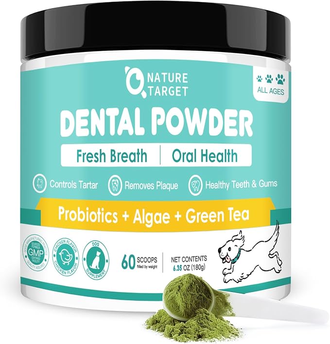 Dog Dental Powder - Dog Teeth Cleaning Powder, Support Plaque Off, Breath Freshener & Tartar Remover, Reduce Bad Breath, Natural Dental Care Made Easy, 180g