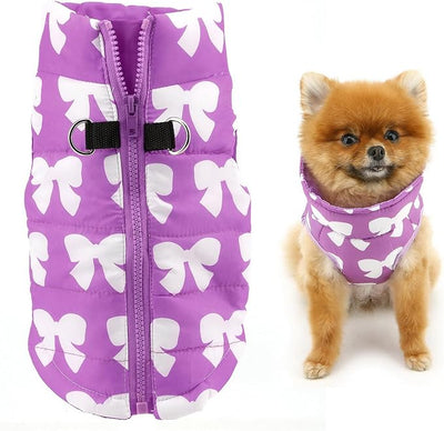 SMALLLEE_LUCKY_STORE Pet Water Resistant Winter Jacket Vest with D-Ring for Small Dog Cat Zip-up Padded Puppy Coat Chihuahua Yorkie Kitten Warm Clothes, Purple, M