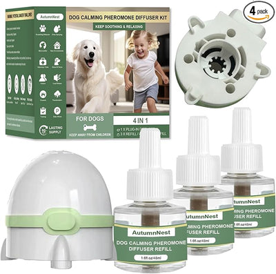 Dog Calming Pheromone Diffuser for Dogs, Plug-in + 3 Refills Kit, Supports Relaxed Behavior, Helps Ease Stress, Anxiety, Barking, Fear During Loud Events, Separation, Travel, 90 Days Non-Toxic Care
