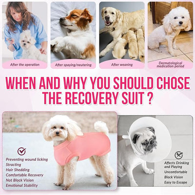 SlowTon Dog Recovery Suit - Surgery Recovery Suit for Female Male Dogs, Dog Onesie After Spay Abdominal Wounds, E-Collar Cone Alternative Prevent Licking Pet Surgical Suit(Light Pink,S)