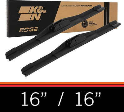 K&N EDGE Wiper Blades: All Weather Performance, Superior Windshield Contact, Streak-Free Wipe Technology: 16" (Pack of 2)