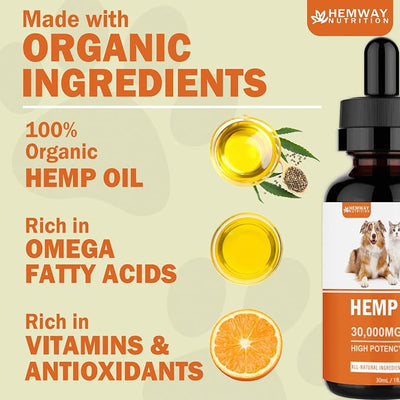 (2-Pack) Organic Hemp Oil for Dogs and Cats - Pet Hеmp Drops for Anxiety Relief, Stress,Pain, Calming, Sleep, Arthritis - Treats Chews - Support Hip and Joint Health - Rich in Omega 3-6-9
