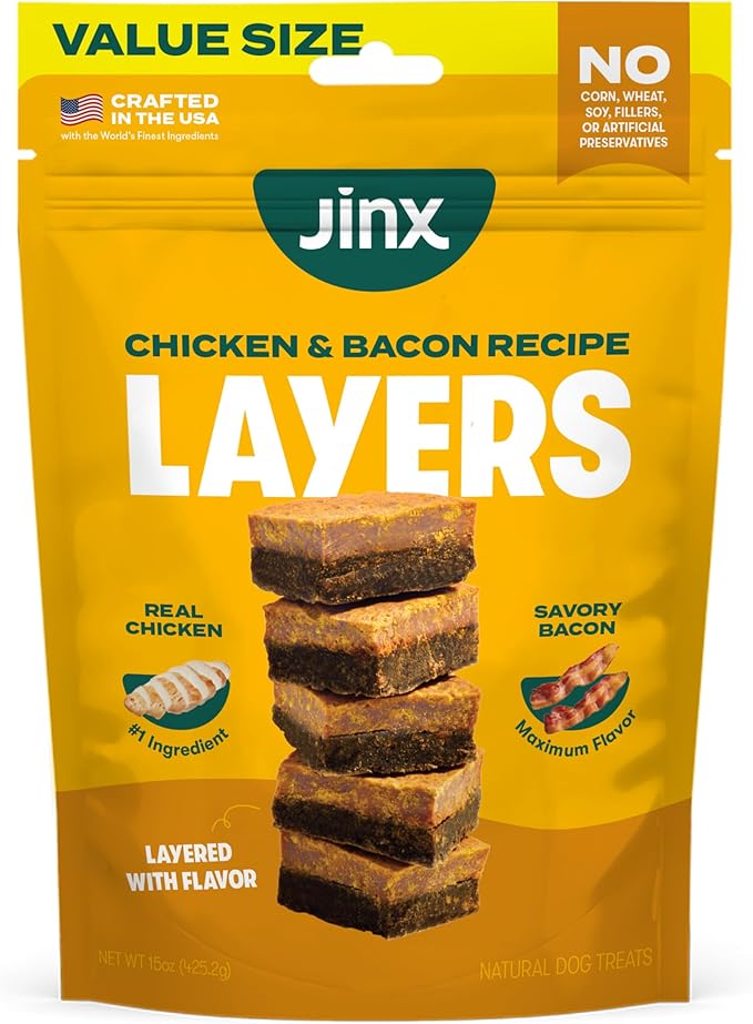 Chicken & Bacon Layers Jerky Dog Treats - Crunchy, All Natural Dog Jerky Treats with Cage-Free Chicken & Bacon - Pet Products for All Dogs (Puppies, Adults & Seniors) - 15oz
