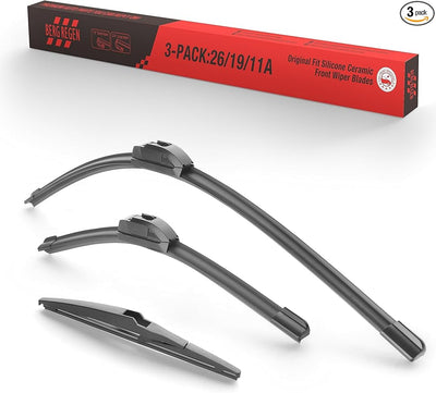 26"/19"/11" Silicone Windshield Wiper Blades Replacement for Toyota Prius V 2017 2016 2015 2013 2012+More Cars(Pack of 3) Premium All-Season Wiper Blades for my car,U/J Hook