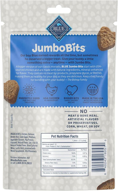 Blue Buffalo Jumbo Bits, Soft & Chewy Anytime Treats, Chicken Recipe, Natural Dog Treats Mineral Enhanced for Flavor, 4 oz. Bag