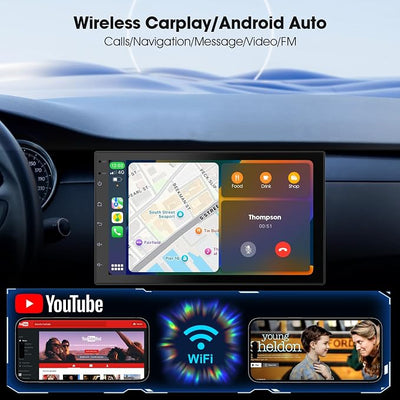 Wireless CarPlay Screen for Car & Android Auto Head Unit - Touchscreen 7 Inch Double Din Car Stereo with Backup Camera for All Cars (2+32GB NO Camera)