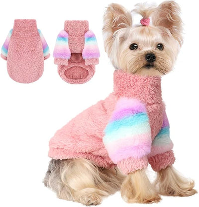 Dog Sweaters for Small Dogs, Chihuahua Fleece Clothes, Clothes Winter Warm Puppy Boys Girls, Rainbow Sleeve Sweater,Tiny Outfits Teacup Yorkie (Pink, XX-Small)