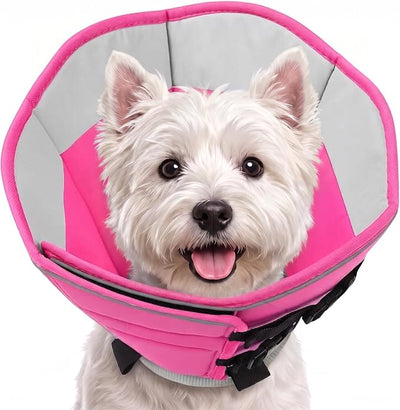 AOFITEE Soft Dog Cone Collar, Adjustable Dog Cones Alternative for Small Dogs, Cone for Dogs to Stop Licking, Elizabethan Recovery Cones After Surgery with Quick Release Buckle(PinkGrey,Small)