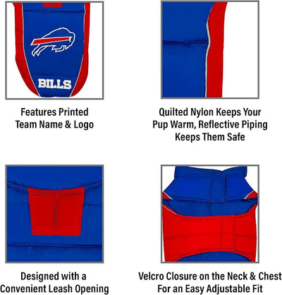 NFL Buffalo Bills Puffer Vest for Dogs & Cats, Size Small. Warm, Cozy, and Waterproof Dog Coat, for Small and Large Dogs/Cats. Best NFL Licensed PET Warming Sports Jacket