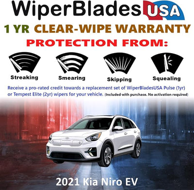 WiperBladesUSA Wiper Blades Set w/ 1yr warranty compatible with Kia Niro EV 2021 Wipers (Set of 2) Pulse Wipers