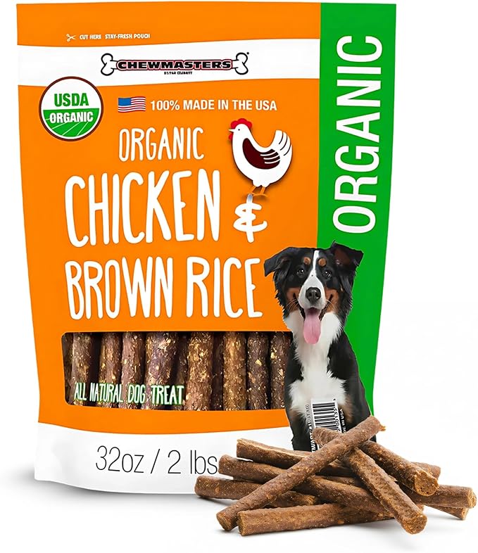 Chewmasters Organic Chicken & Brown Rice - All Natural Dog Snacks, Soft and Easy to Chew Dog Chicken Treats for Training, Pet Treats, No Corn, No Soy, and No Preservatives, Made in USA, 2 lb