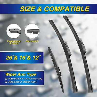 5 PLUS® Silicone Windshield Wiper Blades Replacement for 2023-2018 SUBARU Crosstrek 2023-2017 Impreza Wiper Blades(Set of 3),Automotive Replacement Windshield Wiper Blades-26"/16"/12"