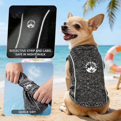 PETCARE Sun Protection Dog Shirts for Small Dogs Quick Dry Soft Stretchy Dog T-Shirts with Reflective Label Tank Top Sleeveless Vest Pet Clothes, Athletic Fabric, Black, L (Chest 19" Length 15.7")