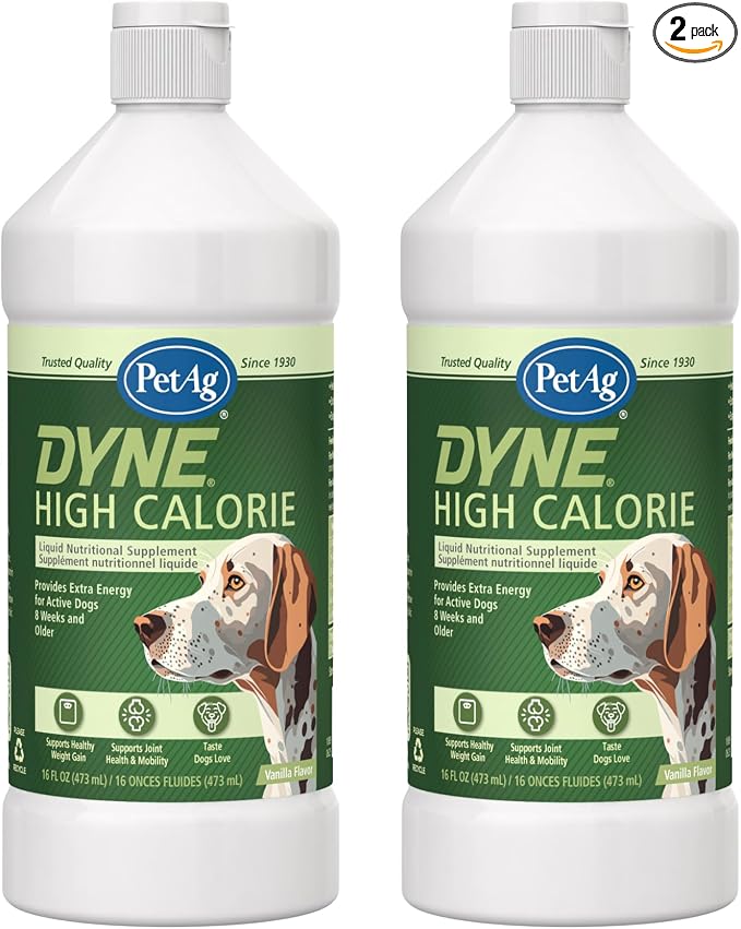 Dyne High Calorie Liquid Nutritional Supplement for Dogs & Puppies 8 Weeks and Older - 16 oz, Pack of 2 - Supports Performance and Endurance - Sweet Vanilla Flavor