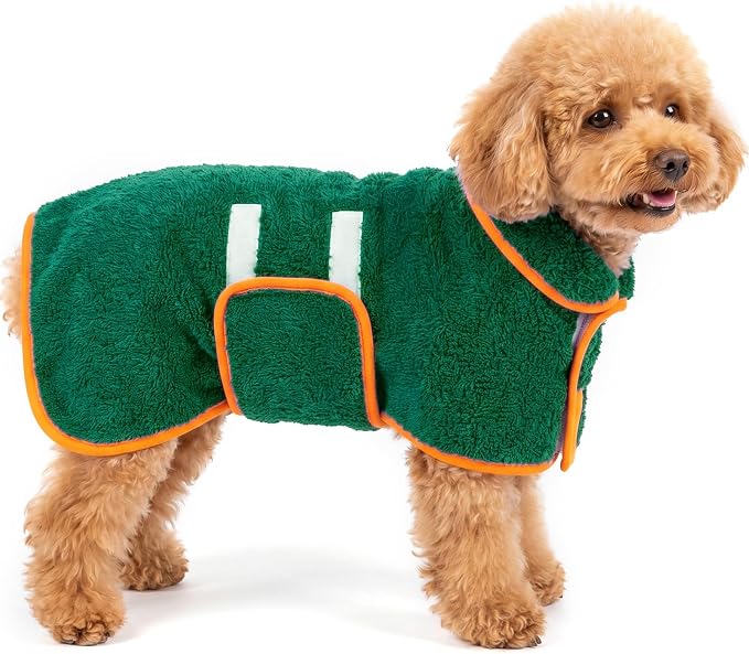 Bienbee Dog Bathrobe, Quick Drying Super Absorbent Pet Robes for Small Medium Large Dogs, Drying Coat for After Bath & Swim, Warm & Cozy Dogs Towels, Dog Puppy Bath Supplies, Green S