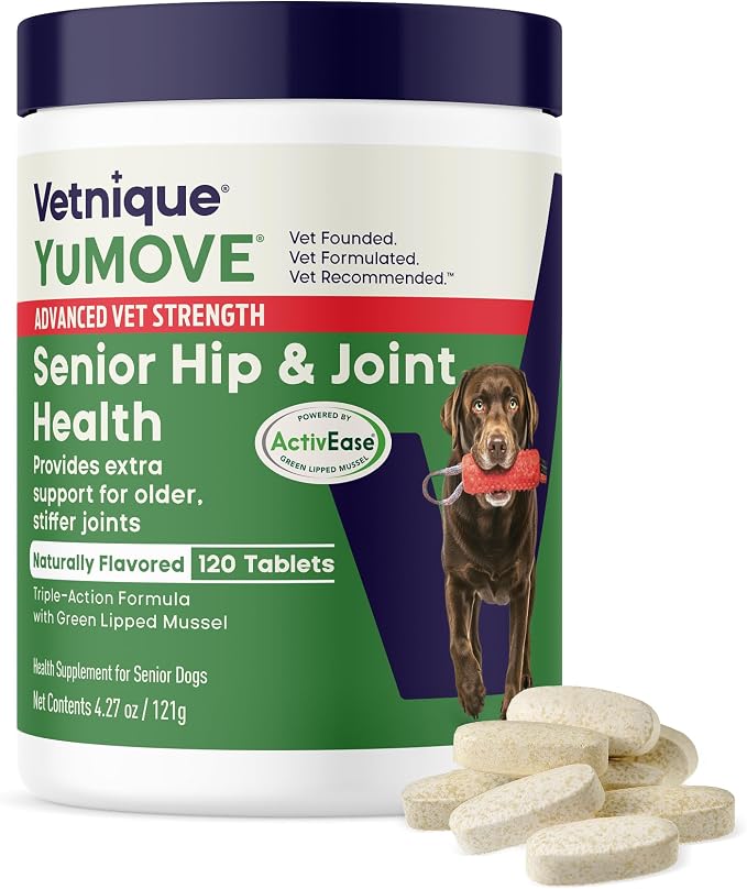 Senior Dog Joint Supplement, Advanced Vet Strength with ActivEase Green Lipped Mussel - Glucosamine for Dogs, Hyaluronic Acid & Omega 3, Senior Joint Support (Advanced Strength, 120ct Chew)