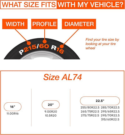 AutoSock Commercial Vehicle Snow Socks for Tires, AL74 - Car Sock Tire Traction Device for Snow, Ultimate Chain Alternative for Buses and Trucks, Pack of 2