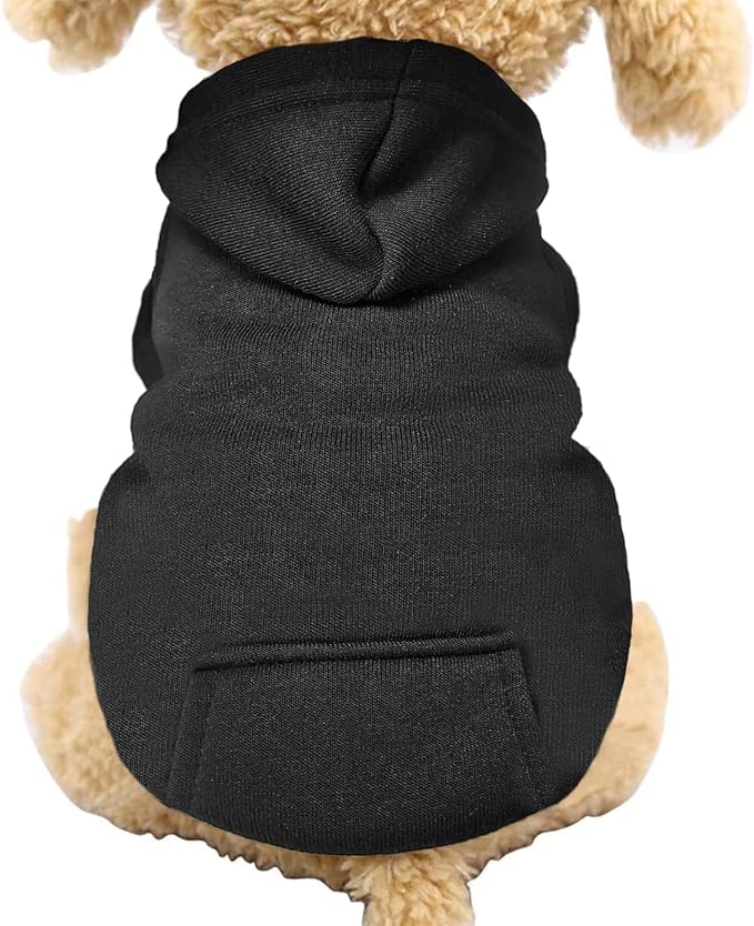 Jecikelon Soft Dog Hoodies for Small Dogs, Fleece Puppy Sweatshirt with Pockets, Warm Winter Cold Weather Coats for Pet Cat, Cute Clothes Puppy Costume (Black, Large)