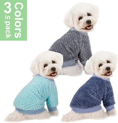 Dog Sweater, 3 Pack Dog Sweaters for Small Medium Dogs or Cat, Warm Soft Flannel Pet Clothes for Dogs Girl or Boy, Dog Shirt Coat Jacket (Large, Grey+Navy+Sky Blue)