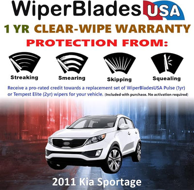 WiperBladesUSA Wiper Blades Set w/ 1yr warranty compatible with Kia Sportage 2011 Wipers (Set of 3) w/Rear Wiper Pulse Wipers