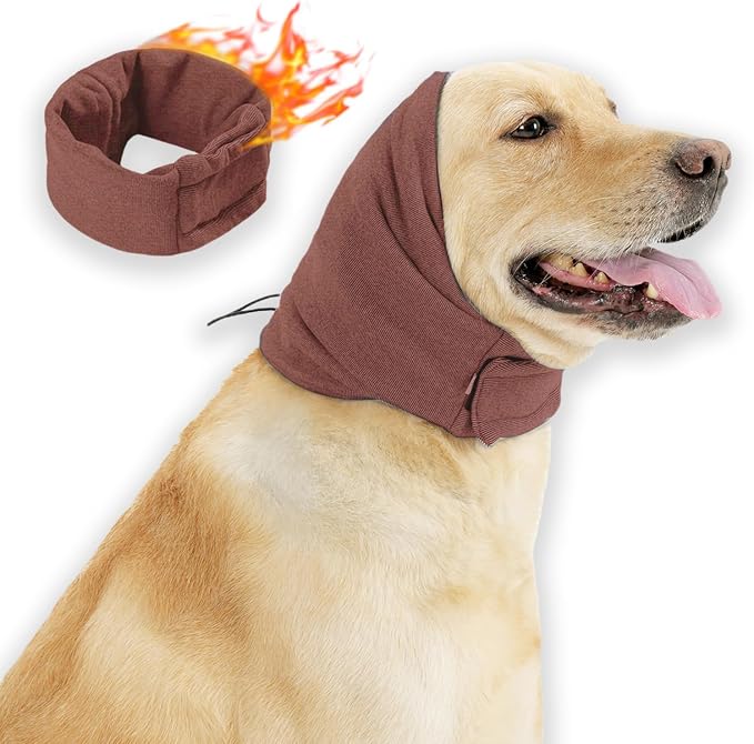 Ear Muffs for Dogs,Warm Winter Head Wrap Calming Hoodie,No Shake Anxiety Relief Pet Covers Ear Noise Protection Vest for Dogs Thunder Fireworks,Vet Visits,Grooming(Reddish Brown,M)