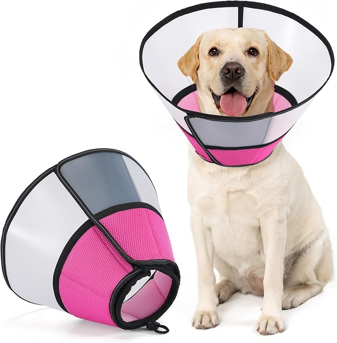 Avont Dog Cone Collar After Surgery, Alternative Adjustable Elizabeth Cone for Medium Large Dogs, Comfy Breathable Pet Recovery Collar to Stop Licking -Pink(XL)