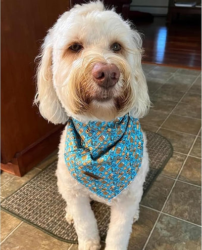 Lionheart Glory Dog Bandana, Blue Dog Scarf, Beer Print, Adjustable for Small to Large Dogs