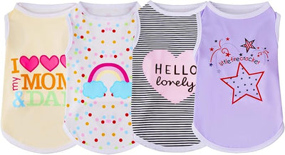 choyaxo 4pcs Dog Clothes Pet Printed Vest for Chiuahaha Small Dogs Kitten Spring Summer