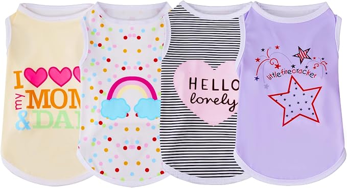 4pcs Dog Clothes Pet Printed Vest for Chiuahaha Small Dogs Kitten Spring Summer