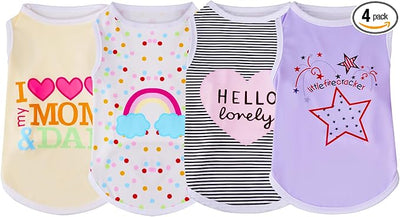 choyaxo 4pcs Dog Shirts Sleeveless Printed Pet Vest for Chiuahaha Small Medium Dogs Spring Summer