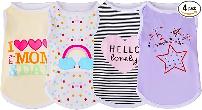 4pcs Dog Shirts Sleeveless Printed Pet Vest for Chiuahaha Small Dogs Kitten Spring Summer