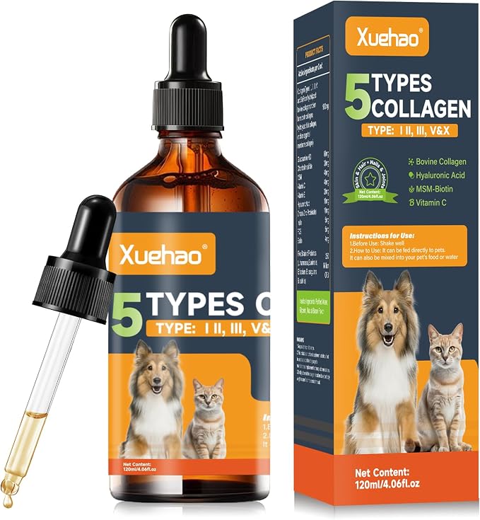 Premium Collagen for Dogs & Cats– 5 Types of Grass-Fed Collagen，Support for Skin & Coat，with MSM, Biotin & Hyaluronic Acid | 120ml/4.06 floz(02)