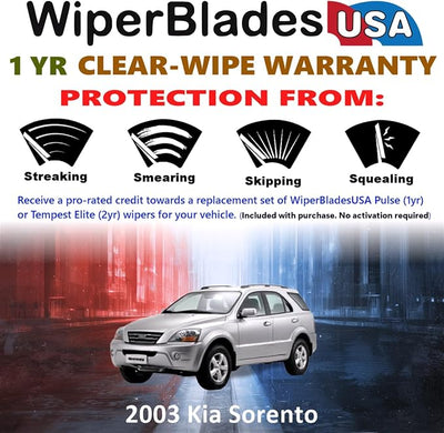 WiperBladesUSA Wiper Blades Set w/ 1yr warranty compatible with Kia Sorento 2003 Wipers (Set of 2) Pulse Wipers