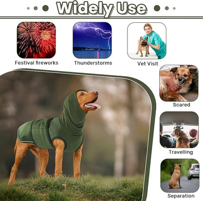 Dog Anxiety Vest with Hoodie,Breathable Dog Thunder Jacket for Thunderstorms,Fireworks,Vet Visits,Separation,Adjustable Calming Vest for Small Medium Large Dogs,Green,XL
