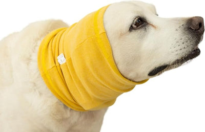 Quiet Ears for Dogs, Reusable Anxiety Relief Dog Snood for Flies, Grooming, Thunderstorms & Fireworks Pail Lilac+Yellow L